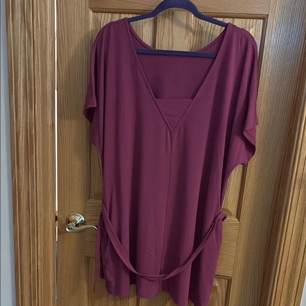 Betabrand Purple Asymmetrical Short Sleeve Tunic